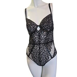 Victoria's Secret 36C Black Lace Bodysuit Cutout Mesh Lingerie Teddy